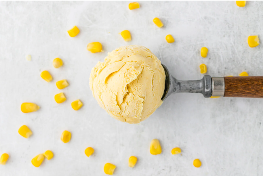 Scoop of homemade corn ice cream