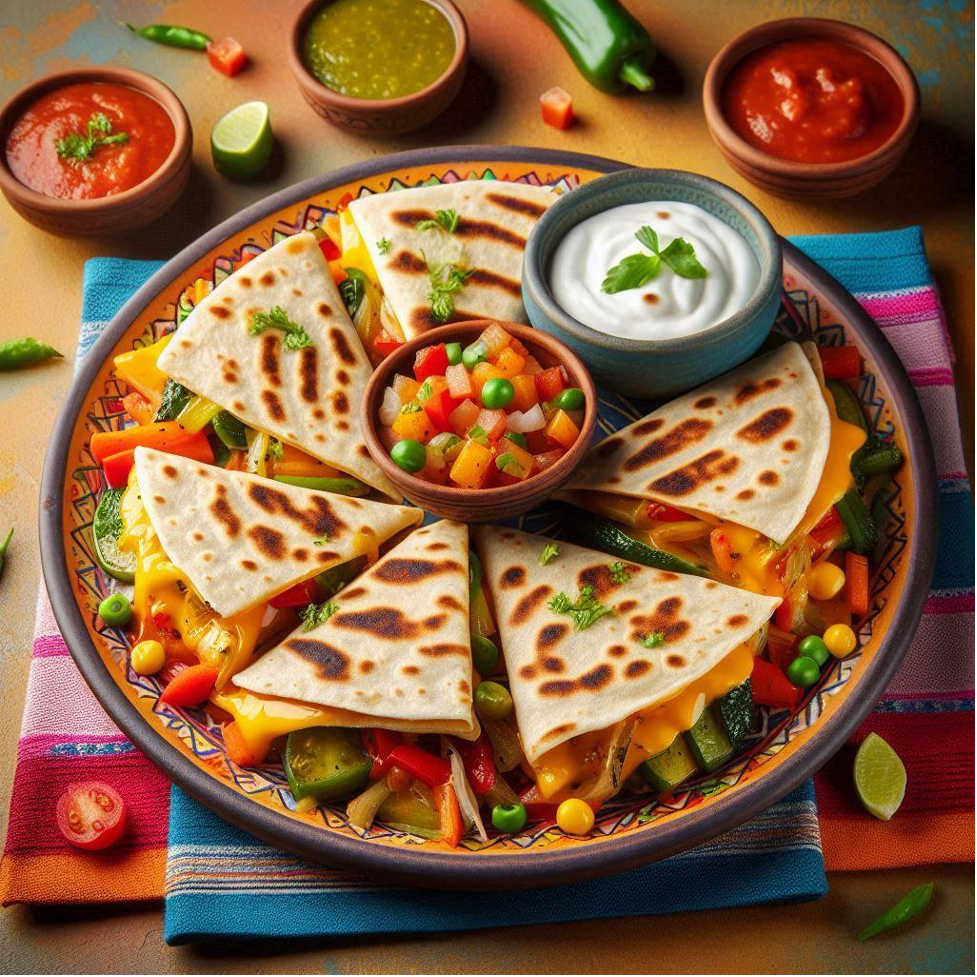 Mix veg paratha quesadillas with melted cheese and sautéed vegetables.