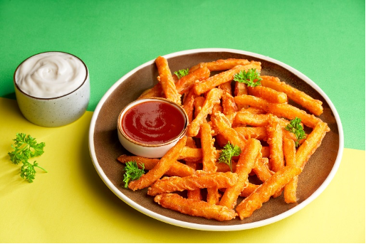 Tasty Coated Fries with Ketchup and dip sauce